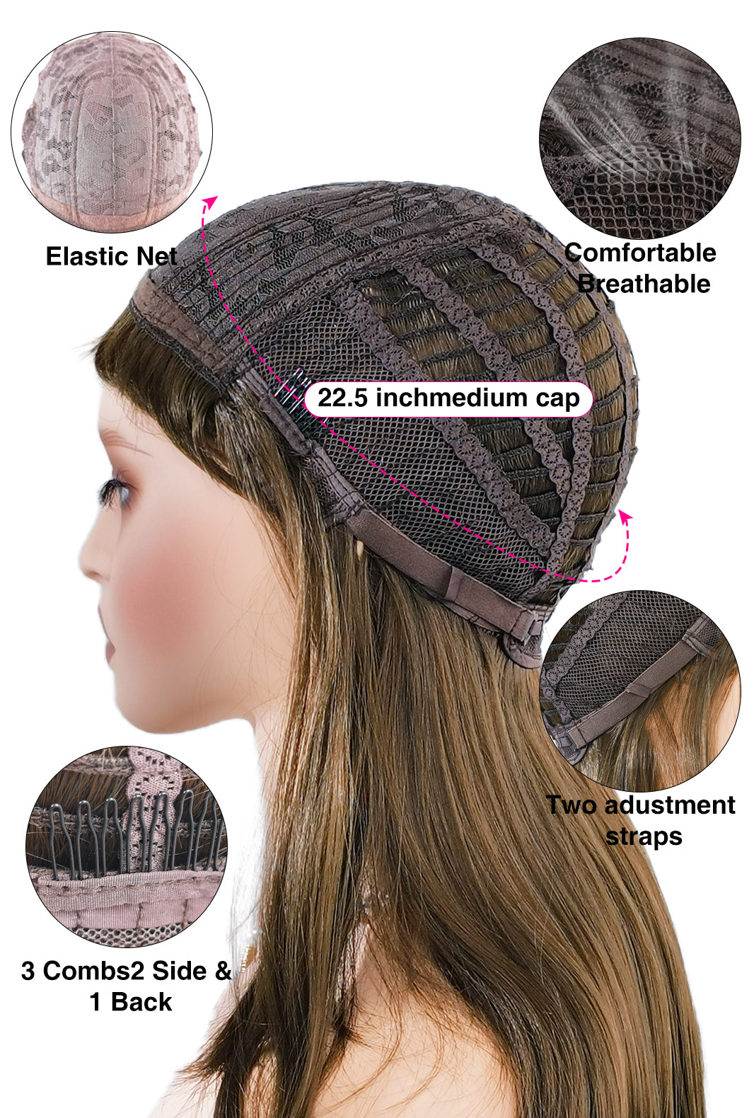 Breathable cap system of Chestnut wig by Ailsa's Wigs with triple-grip technology