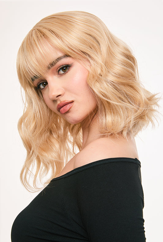 Gleam | 15" Curly Bob Wig with Bangs | Blonde Synthetic Wig | Ailsa's Wigs - alternate view
