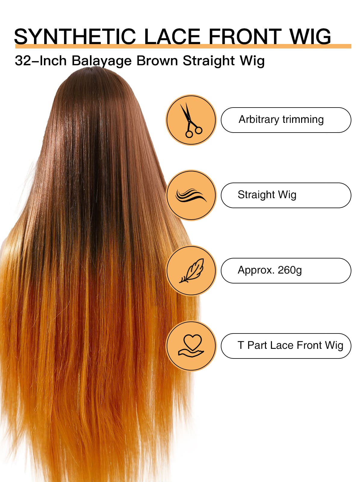 Hannah | 32" Golden Brown Balayage Straight Wig | Synthetic Lace Front | Ailsa's Wigs