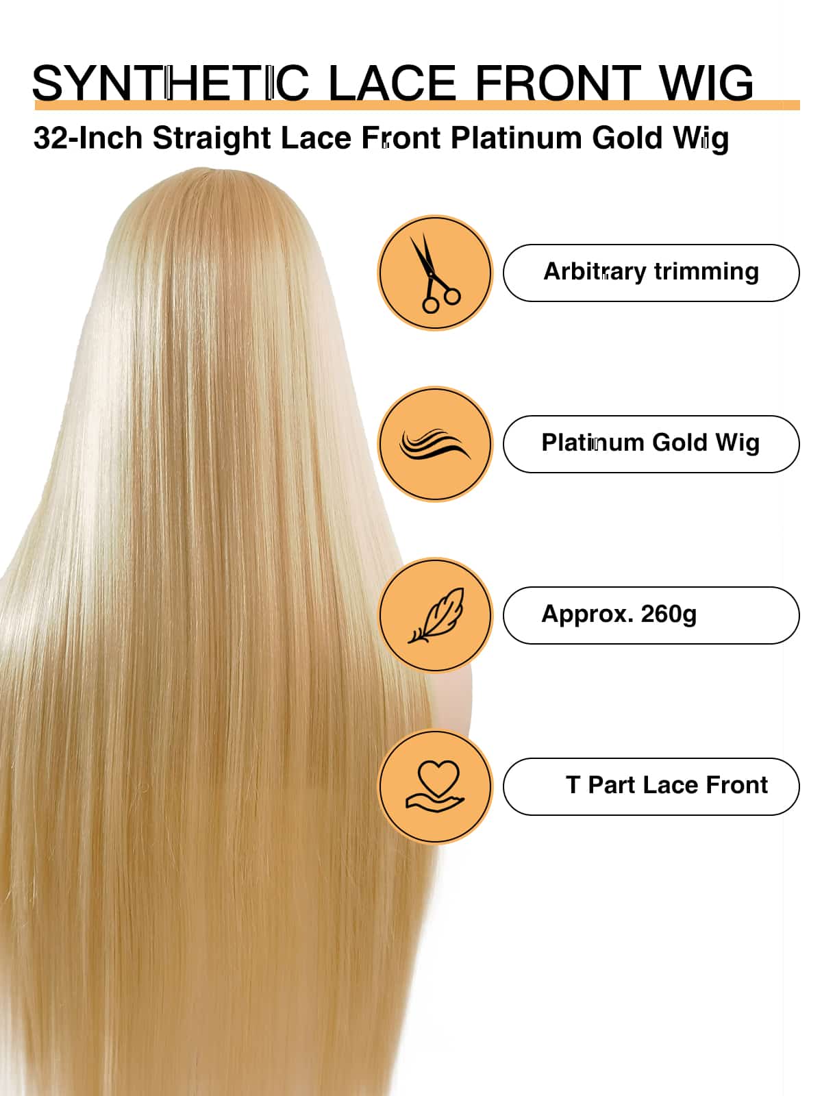 Nova wig’s back view: 32-inch platinum straight hair drapes with luminous weight, customizable length for personalized style.