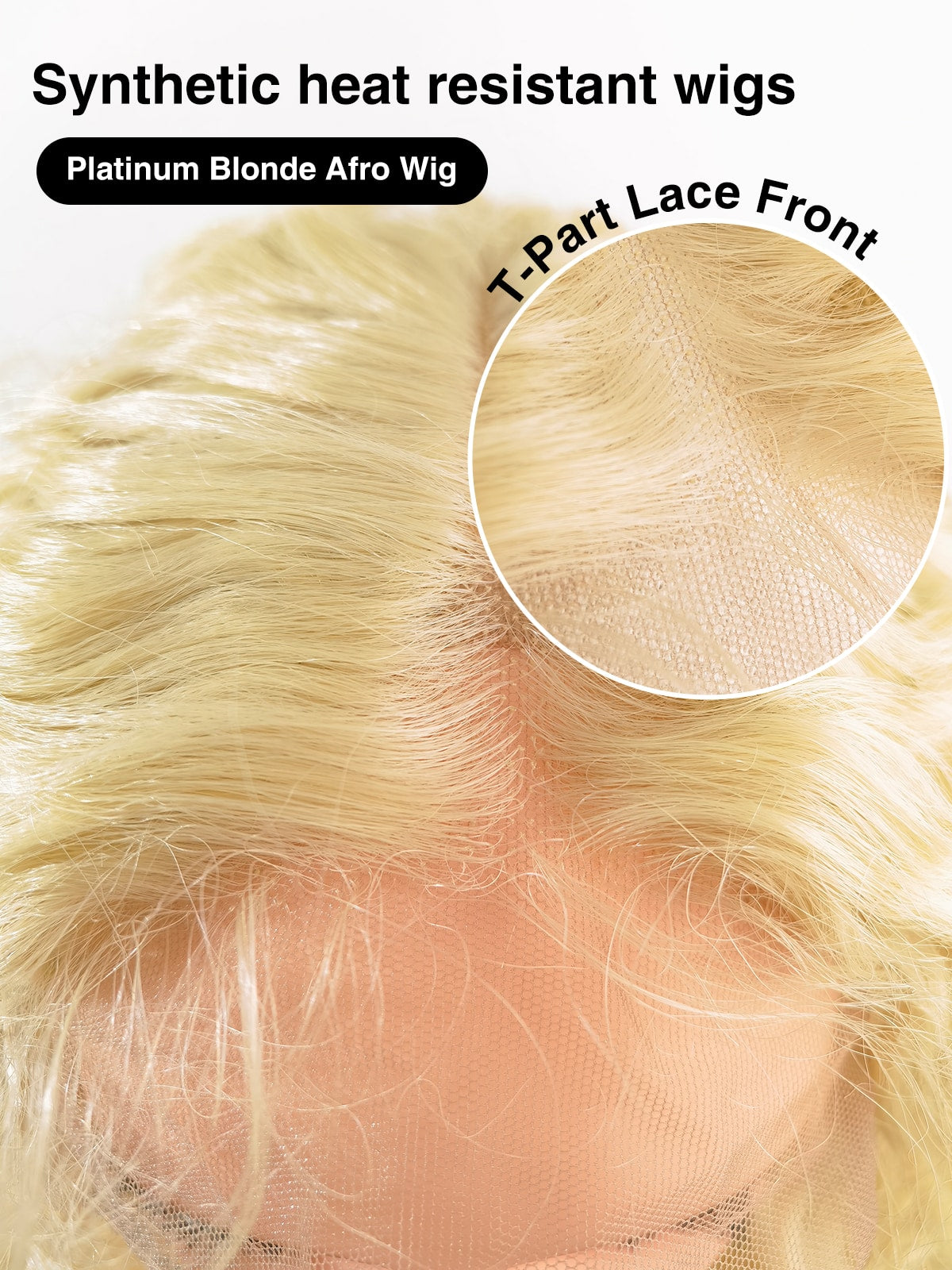 Sofia Wig Parting Detail - Breathable Lace & Platinum Blonde Kinky Curls Close-up | Ailsa's Wigs
