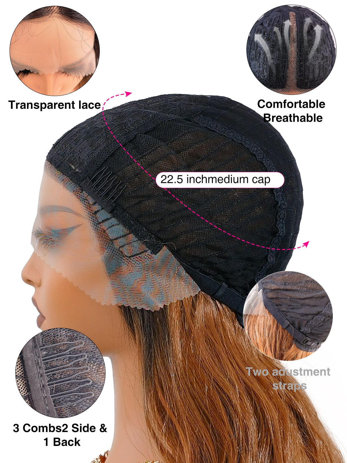 Comfort cap system of Harper wig by Ailsa's Wigs with 22cm stretch base