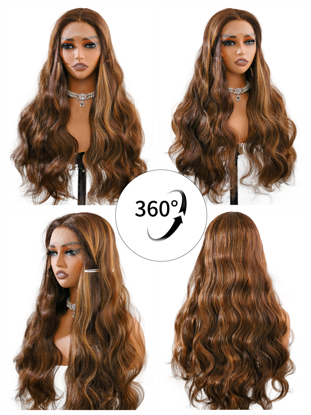 360-degree showcase of Natalia wig by Ailsa's Wigs highlights the consistent wave pattern and color dimension from every viewing angle.