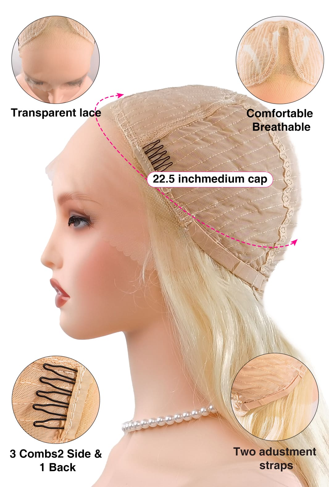 Breathable wig cap construction in Madeline by Ailsa's Wigs, featuring adjustable straps for secure all-day wear