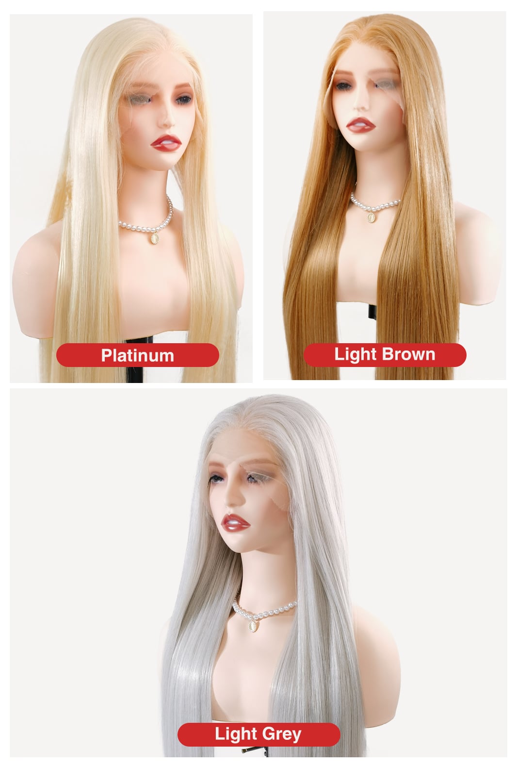 Color variations of offering platinum blonde, light brown, and light grey options to suit every mood and style.
