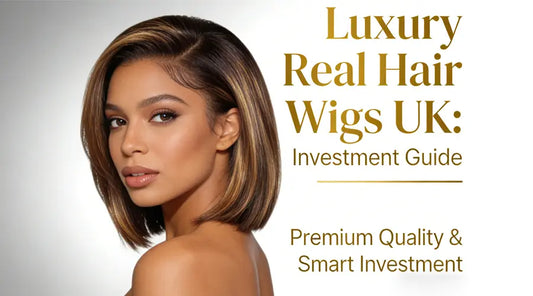 Luxury real hair wig on display, showcasing natural movement and hand-tied construction
