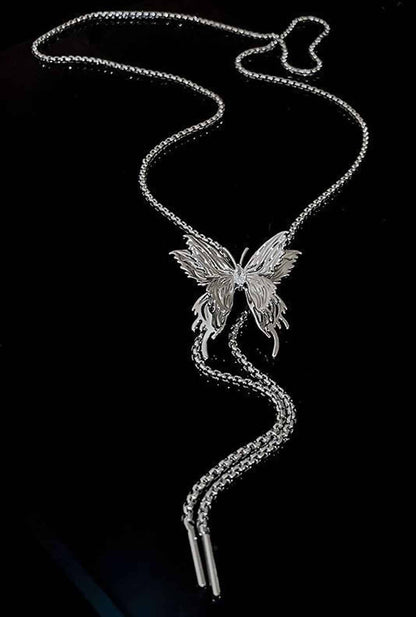 MODERN TRANSFORMATION: Ailsas Adjustable Titanium Butterfly Necklace features precision cut wings that sparkle and are designed to coordinate perfectly with your wig.