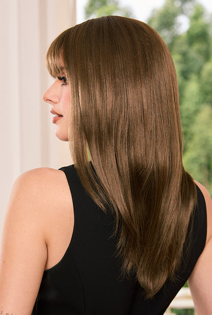 Chestnut | 20" Brown Straight Layered Wig with Bangs | Synthetic | Ailsa's Wigs