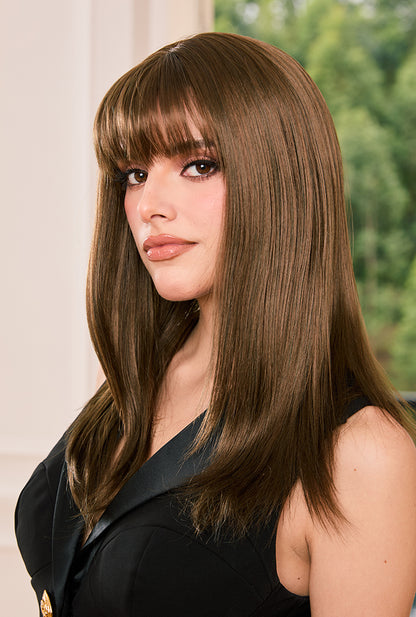 Left-front angled view of Chestnut wig by Ailsa's Wigs featuring precision layered ends