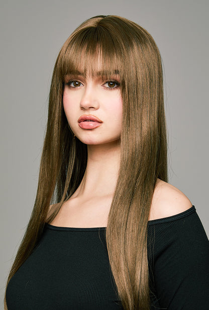 Left angle detail of 28" Coffee Delight wig by Ailsa's Wigs featuring professional split-end prevention technology