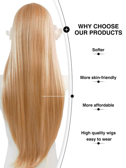 Back view of 28" Vivienne wig by Ailsa's Wigs with silk-like protein fiber strands cascading to waist