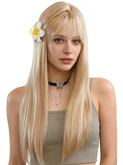 Vivienne | 28" Blonde Long Straight Layered Synthetic Wig with Bangs | Ailsa's Wigs