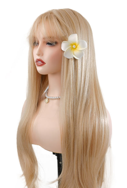 Vivienne | 28" Blonde Long Straight Layered Synthetic Wig with Bangs | Ailsa's Wigs