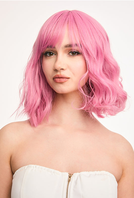 Petal | 12" Pink Curly Bob Wig with Bangs | Synthetic Wig UK | Ailsa's Wigs - alternate view
