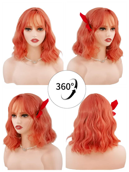 Coral wig 360° view with Ailsa's Wigs, displaying peach-gold curls from all angles