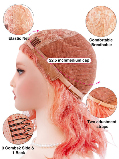 Coral wig inner cap construction by Ailsa's Wigs, 3 non-slip clips and 2 adjustable straps