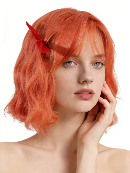 Coral | 12" Curly Bob Wig with Bangs | Peach Red Synthetic Wig UK | Ailsa's Wigs