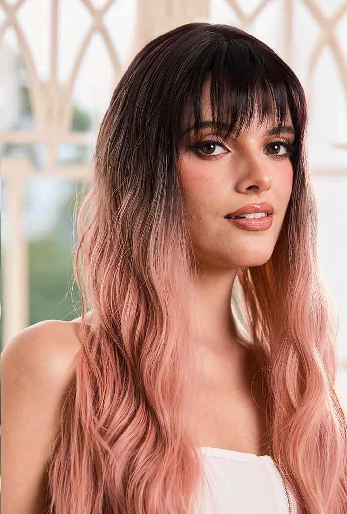 Seamless Color Melt - Angie Black-to-Pink Ombre Wig by Ailsa's Wigs Right Side Close-Up