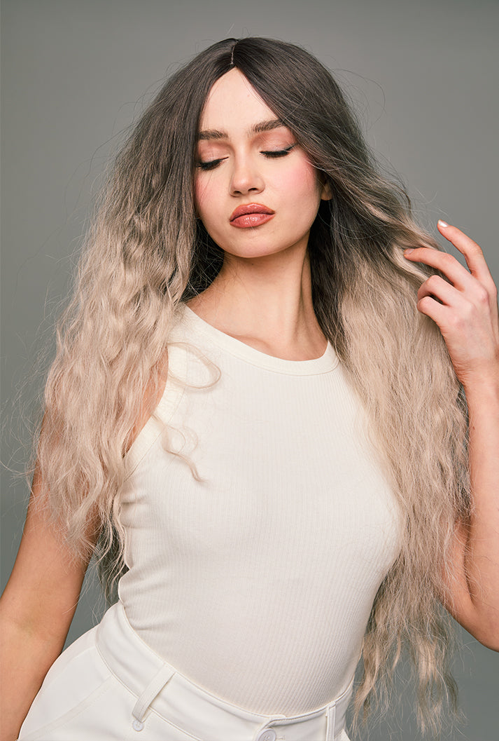 Silk-in-Motion - Mila Wig by Ailsa's Wigs Capturing Strand Movement with Grey Highlights
