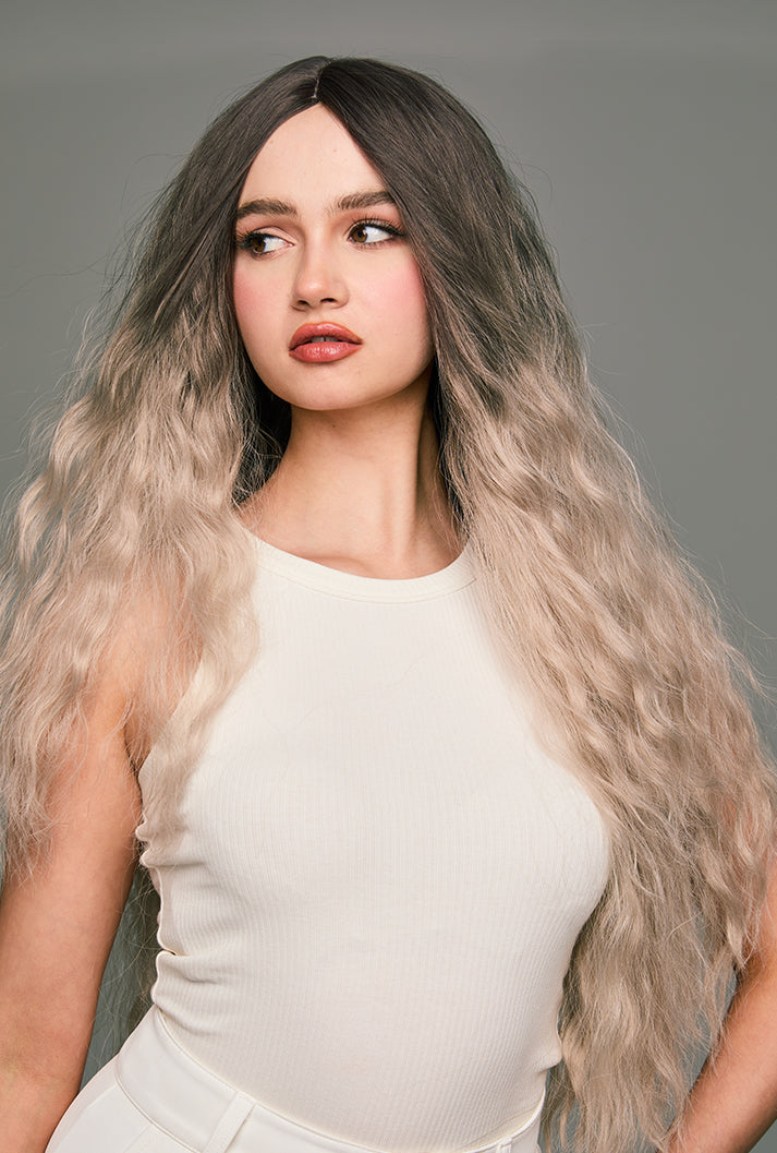 Mila Wig by Ailsa's Wigs - 29" Office-Appropriate Galaxy Ombre with 3D Honeycomb Curls Front View