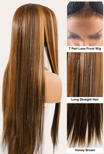 Close-up of Lucy's hand-tied lace front - 5-tone honey brown blending for 3D effect