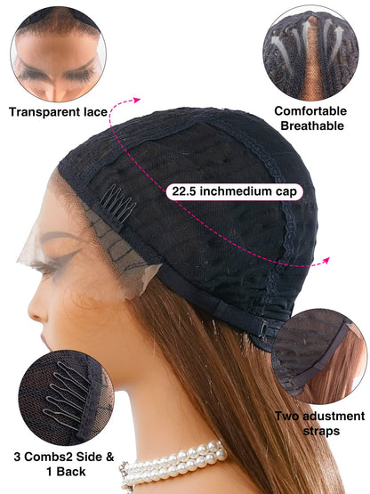 Hannah wig's inner cap: Transparent lace with 3 clips & 2 adjustable bands for secure fit.