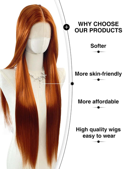 The Abigail difference: Side-by-side comparison showcasing the wig's premium qualities - vibrant color retention, heat-resistant flexibility, and remarkable softness that rivals human hair. Ailsa's Wigs uses advanced synthetic fibers that are fade-resistant and maintain their gorgeous ginger hue wash after wash.