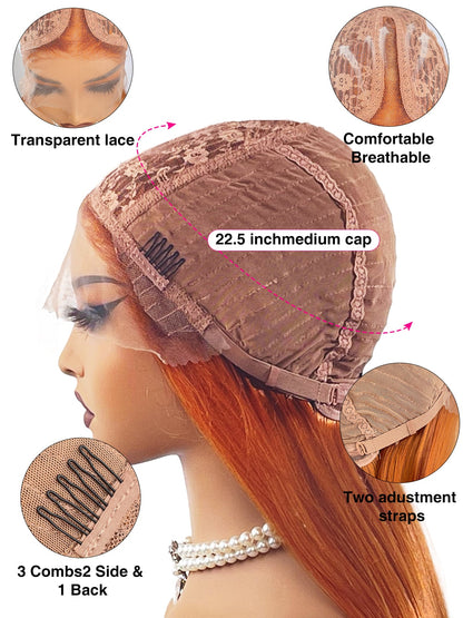 Smart comfort engineering: Detailed look at Abigail wig's innovative inner cap design - featuring ultra-fine transparent lace for undetectable wear, three secure grip clips for stability, and dual adjustable straps for personalized fit. Ailsa's Wigs combines technology and comfort for all-day wearability.