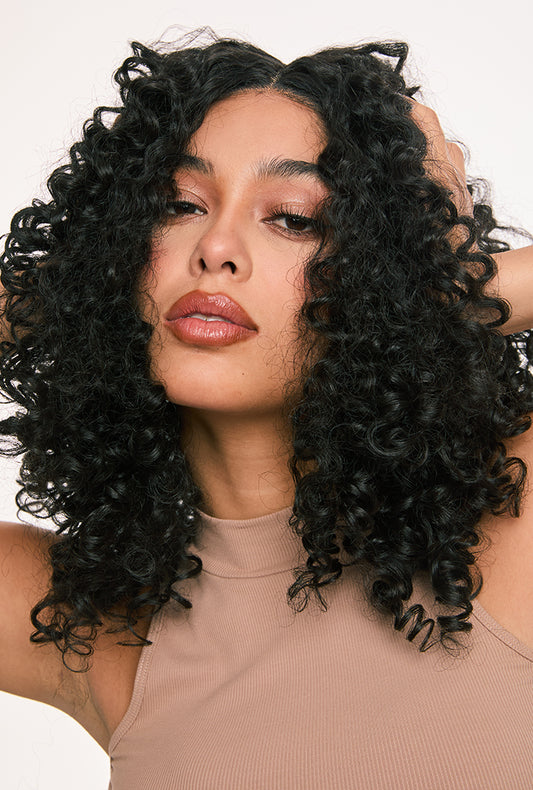 Zoey | 16" Afro Kinky Curly Synthetic Wig | T-Part Lace Front | Natural Black | Ailsa's Wigs - alternate view