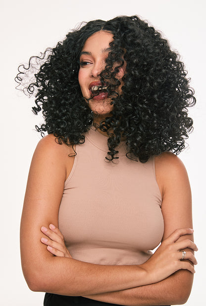 Zoey Wig by Ailsa's Wigs - Front View Showcasing 16" Proud Afro Kinky Curls with T-Part Lace