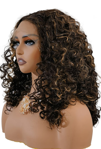 Jessica | 16" Synthetic Afro Wig | TT4/27 Dark Brown Blonde Highlights | Lace Front | Ailsa's Wigs
