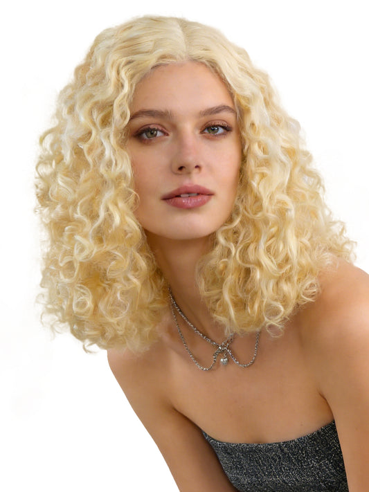 Sofia | 16" Synthetic Afro Wig | Platinum Gold Kinky Curly | Lace Front | Ailsa's Wigs