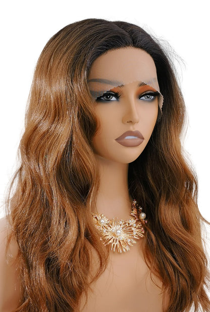 Right-front view of 18" Harper ombre wig by Ailsa's Wigs showing black-to-light brown gradient