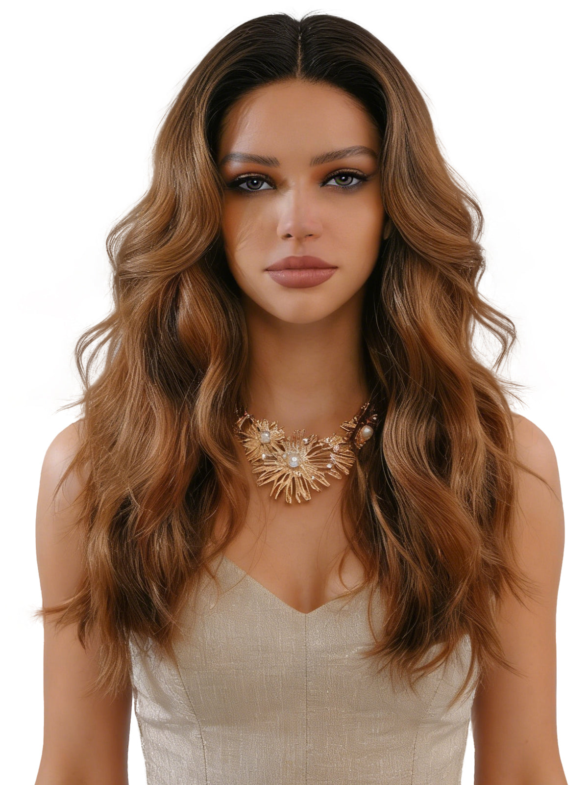 Harper | 18" TT2/30 Mixed Brown Curly Wig | Dark Brown Rooted Synthetic Lace Front Wig | Ailsa's Wigs