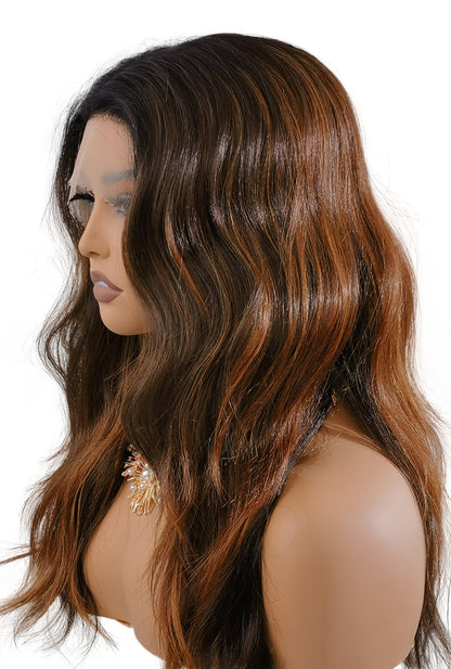 Grace | 18" Balayage Dark Brown-Brown Curly Wig | Synthetic Lace Front Wig | Ailsa's Wigs