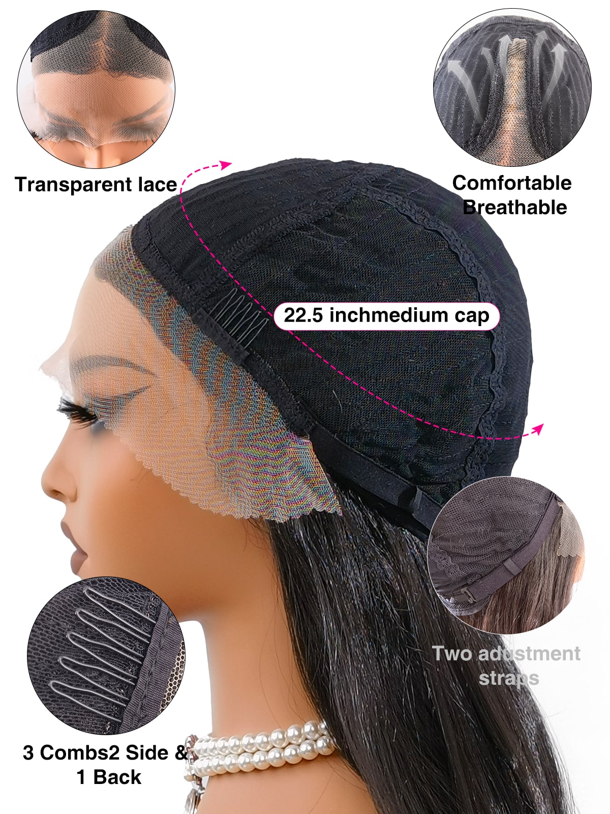 Breathable comfort engineered by Ailsa's Wigs: Riley's inner cap combines 3 silicone grips with adjustable straps for gym-to-gala security.