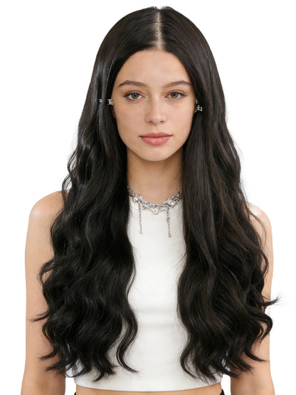 Riley | 26" Long Natural Black Body Wave Wig | T-Part Lace Front Synthetic Wig | Ailsa's Wigs