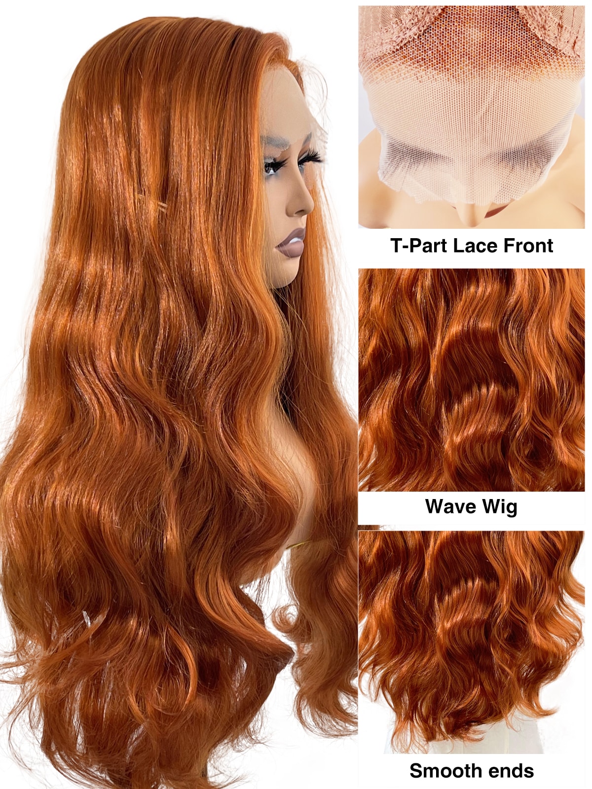 Ultra-close view of Lsla wig by Ailsa's Wigs reveals the meticulous craftsmanship: each ginger-hued strand is individually hand-tied to 0.03mm Swiss lace for undetectable realism, while the premium synthetic fibers feature a patented 3-layer coating that resists frizz and maintains silky-soft texture through 100+ stylings.