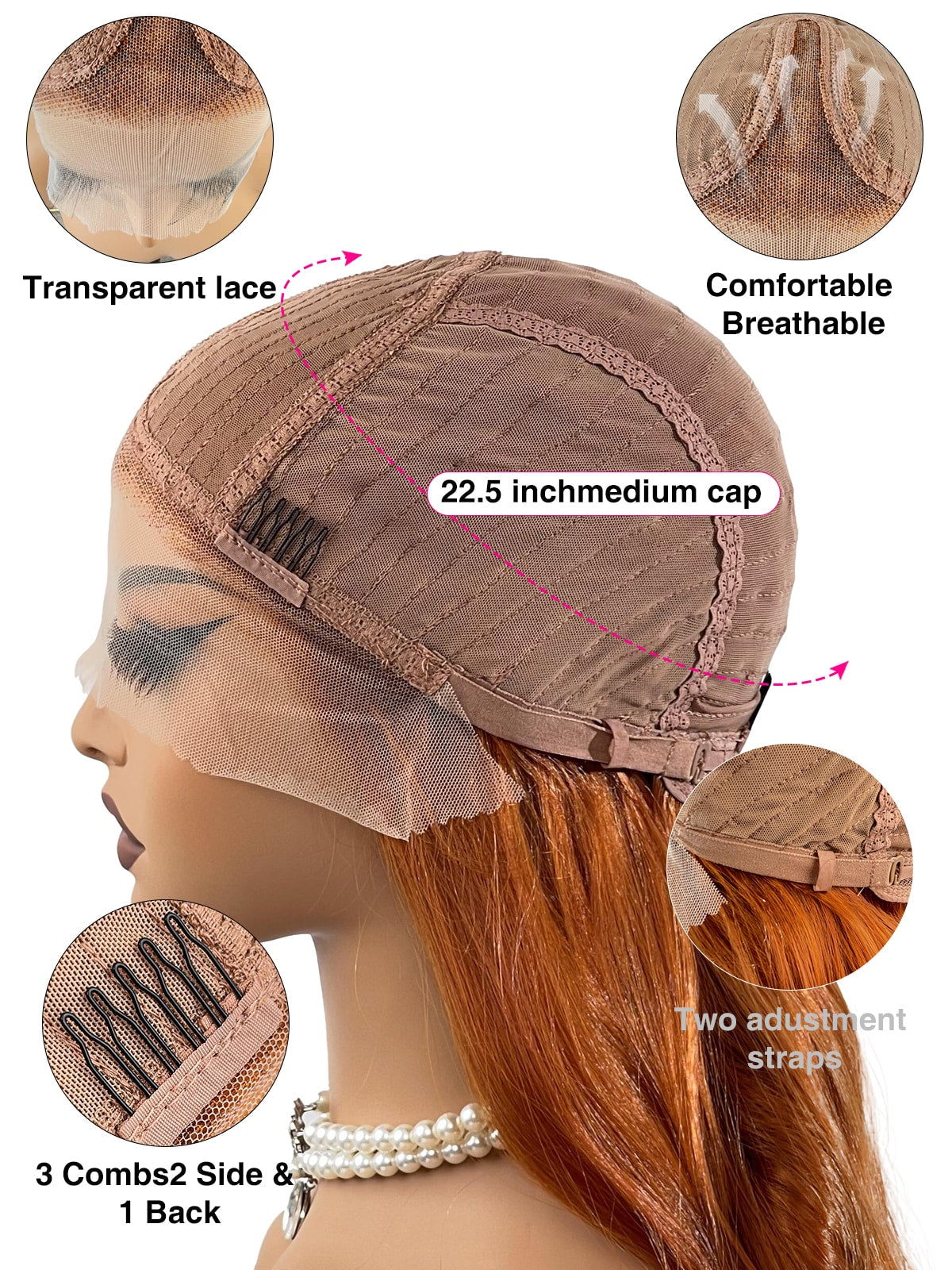 Lsla's revolutionary Comfort-Tech cap by Ailsa's Wigs: Featuring medical-grade silicone micro-grips (patent pending) that secure firmly without tension, aerated lace panels for optimal airflow, and memory-flex adjustable straps that automatically adapt to head movements for all-day, all-night wearability.