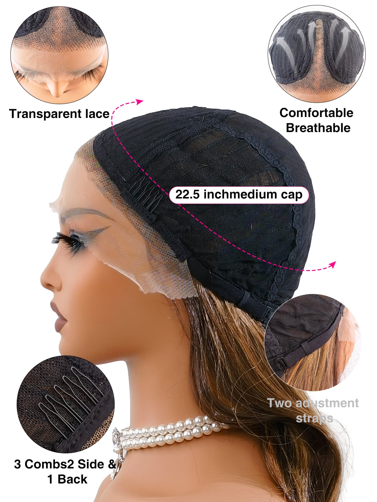 Comfort-engineered inner cap of Natalia wig by Ailsa's Wigs features breathable lace construction with gentle grip technology for secure yet comfortable all-day wear.