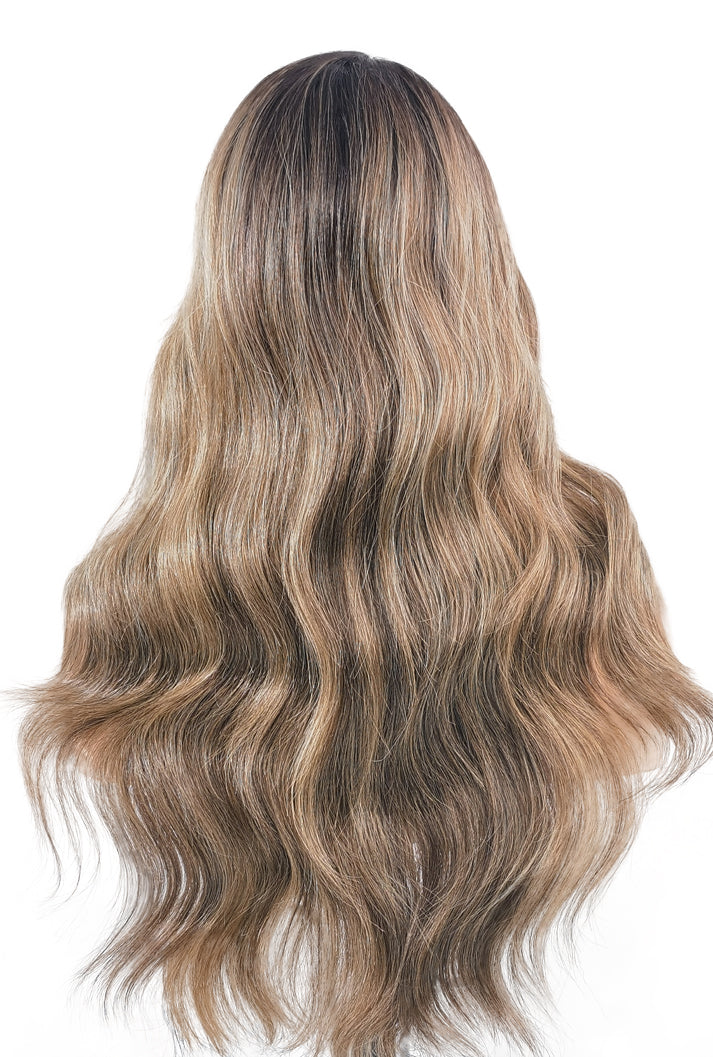 Stella | 24" Black-Brown Grey Balayage Body Wave Wig |  L-Part Lace Front Synthetic Wig | Ailsa's Wigs