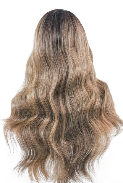 Stella | 24" Black-Brown Grey Balayage Body Wave Wig |  L-Part Lace Front Synthetic Wig | Ailsa's Wigs