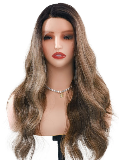 Stella balayage wig by Ailsa's Wigs cascading in 24-inch body waves, flowing from espresso roots to smoky grey ends - your ultimate boardroom power accessory