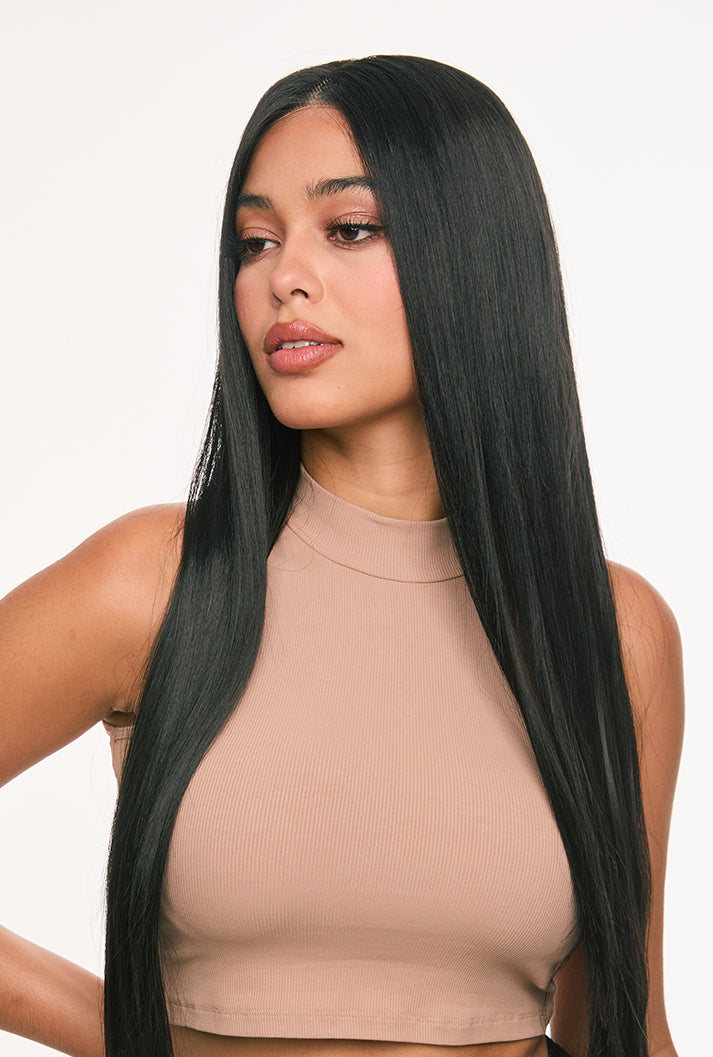 Close-up of Clara's 13x6 lace front by Ailsa's Wigs, blending baby hairs with natural hairline