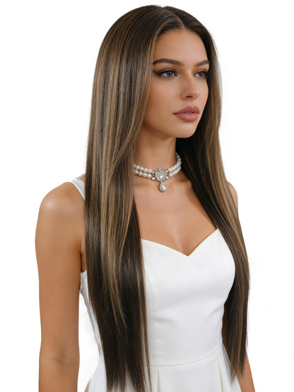 Lillian | 32" Long Highlighted Brown Wig | 13x6 Lace Front Synthetic Wig | Ailsa's Wigs