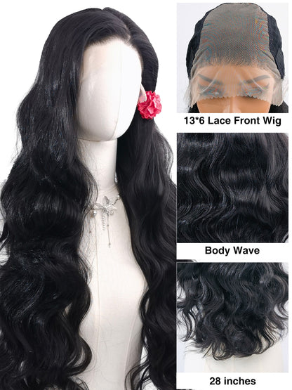 Detailed view of Addison by Ailsa's Wigs – showcasing breathable synthetic lace front, defined body wave pattern, and soft, tangle-resistant ends.