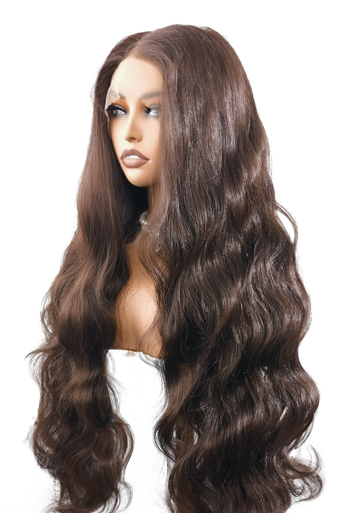 Susan | 28" Long Brown Body Wave Lace Front Synthetic Wig | Ailsa's Wigs