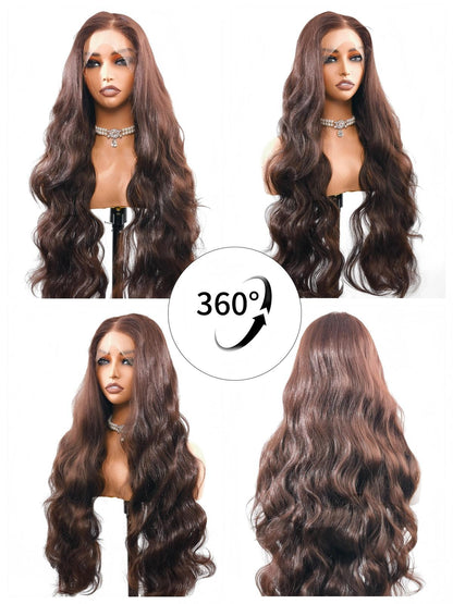 Susan by Ailsa's Wigs – Full 360° view of the 28-inch brown black body wave wig, showcasing flowing layers and natural shine.