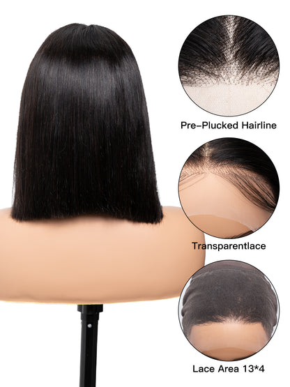 Short Bob Wig - 13x4 HD Lace Nature Black Human Hair Wig丨150 Density Wig丨Lewis and Ailsa