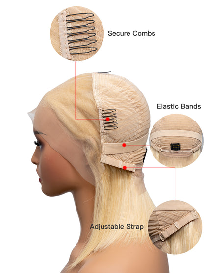 Human Hair 613 Blonde Wig - HD Lace Bob Straight Wig | Low Density Wigs | Lewis and Ailsa